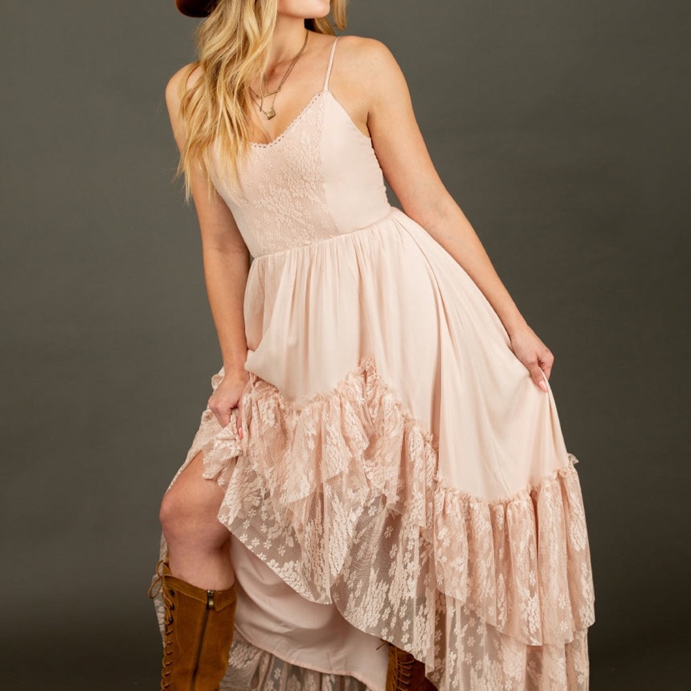 Joyfolie Blush High Low Dress with Lace